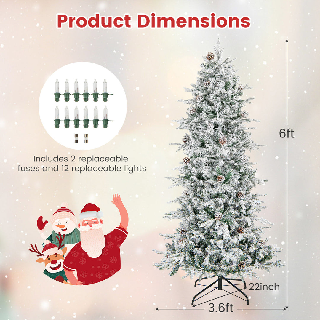 6 FT Pre-Lit Artificial Christmas Tree Snow-Flocked Hinged Xmas Tree Image 2