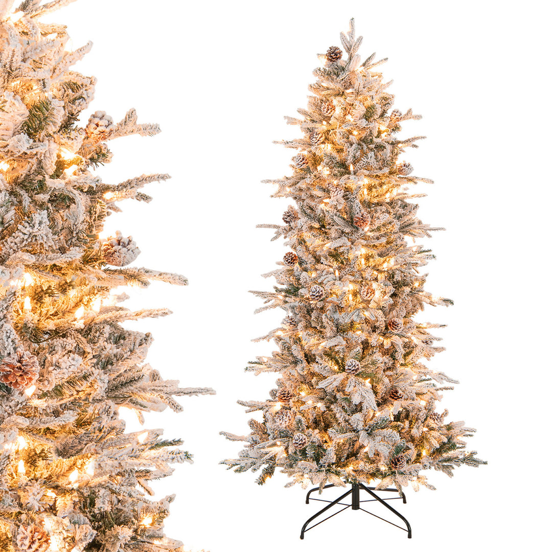 6 FT Pre-Lit Artificial Christmas Tree Snow-Flocked Hinged Xmas Tree Image 10