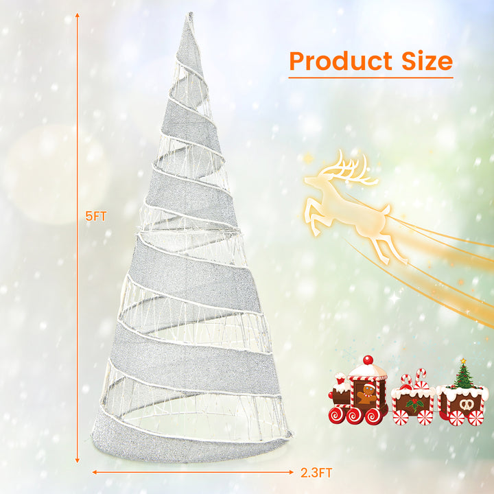 5FT Lighted Christmas Spiral Cone Trees Glittered Christmas Tree Decoration Image 3