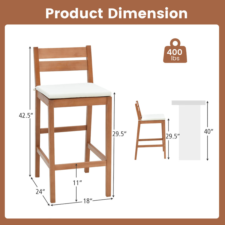 Patio Eucalyptus Wood Bar Stools Set of 4 Outdoor Bar Height Patio Chairs w/ Cushions Image 3