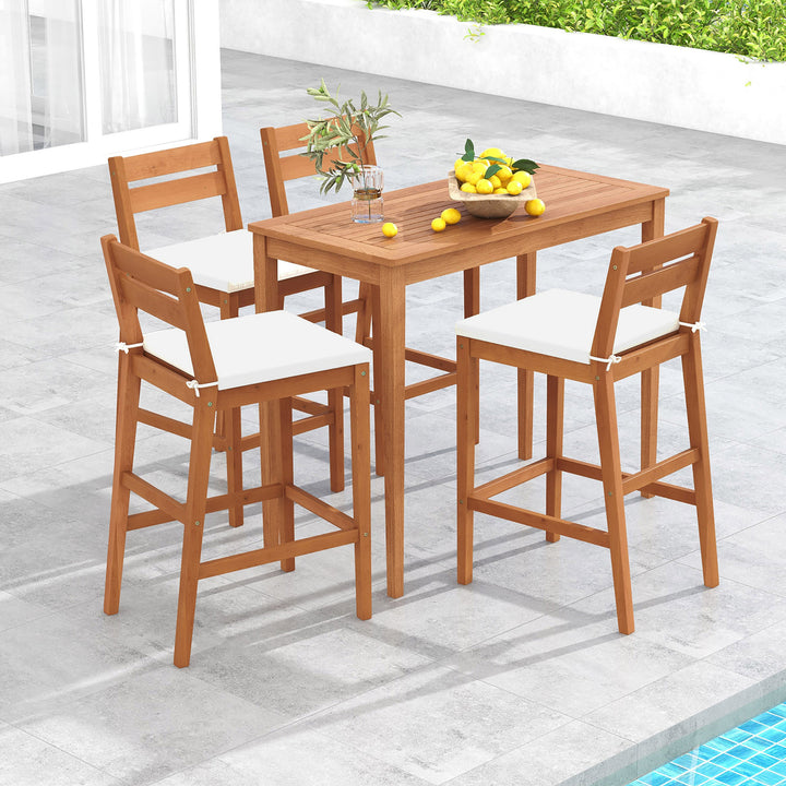 Patio Eucalyptus Wood Bar Stools Set of 4 Outdoor Bar Height Patio Chairs w/ Cushions Image 4