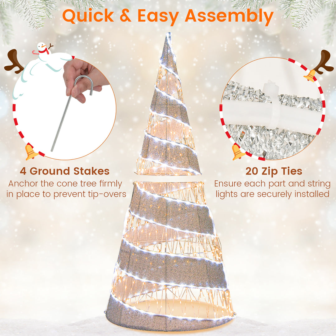 5FT Lighted Christmas Spiral Cone Trees Glittered Christmas Tree Decoration Image 6