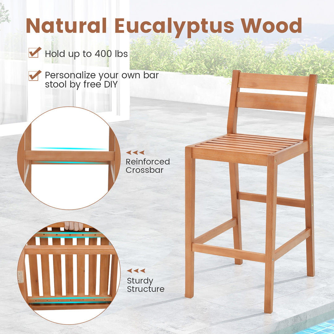 Patio Eucalyptus Wood Bar Stools Set of 4 Outdoor Bar Height Patio Chairs w/ Cushions Image 8