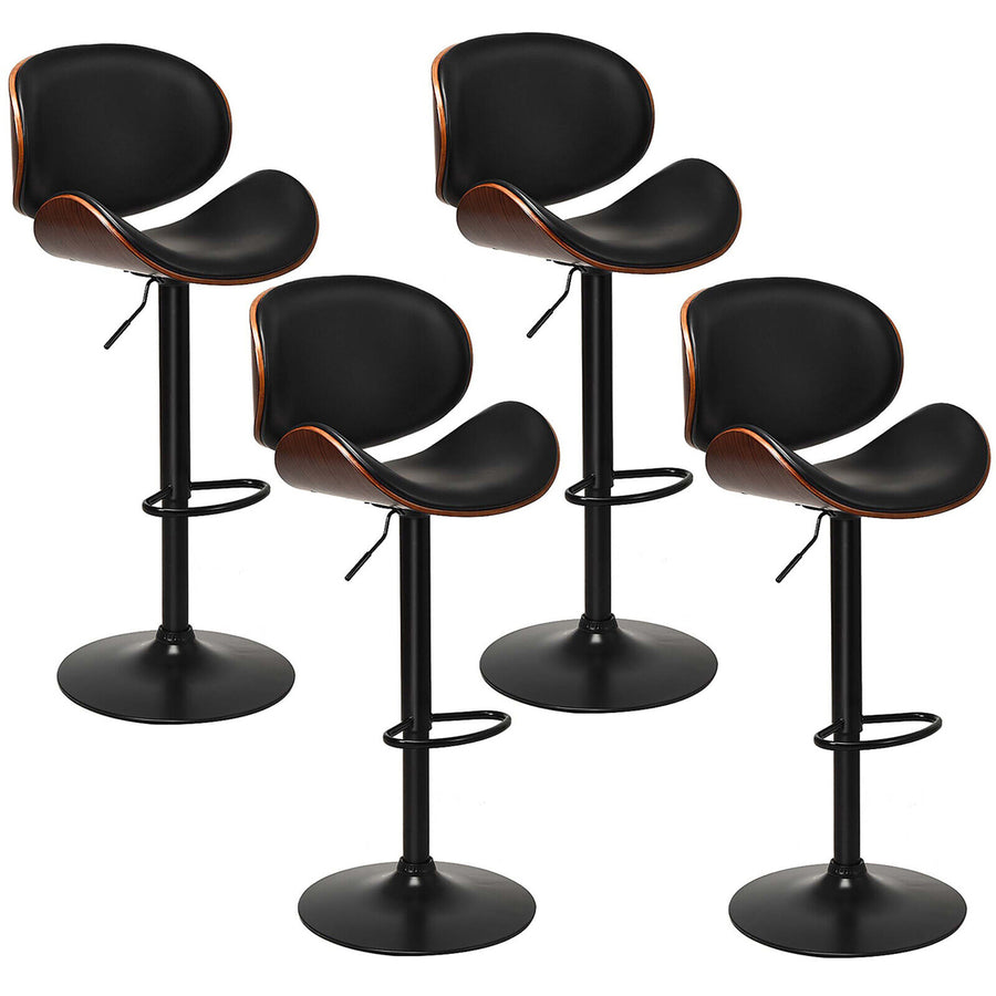 Set of 4 Bentwood Barstool Mid-Century Adjustable Swivel PU Leather Curved Back Image 1