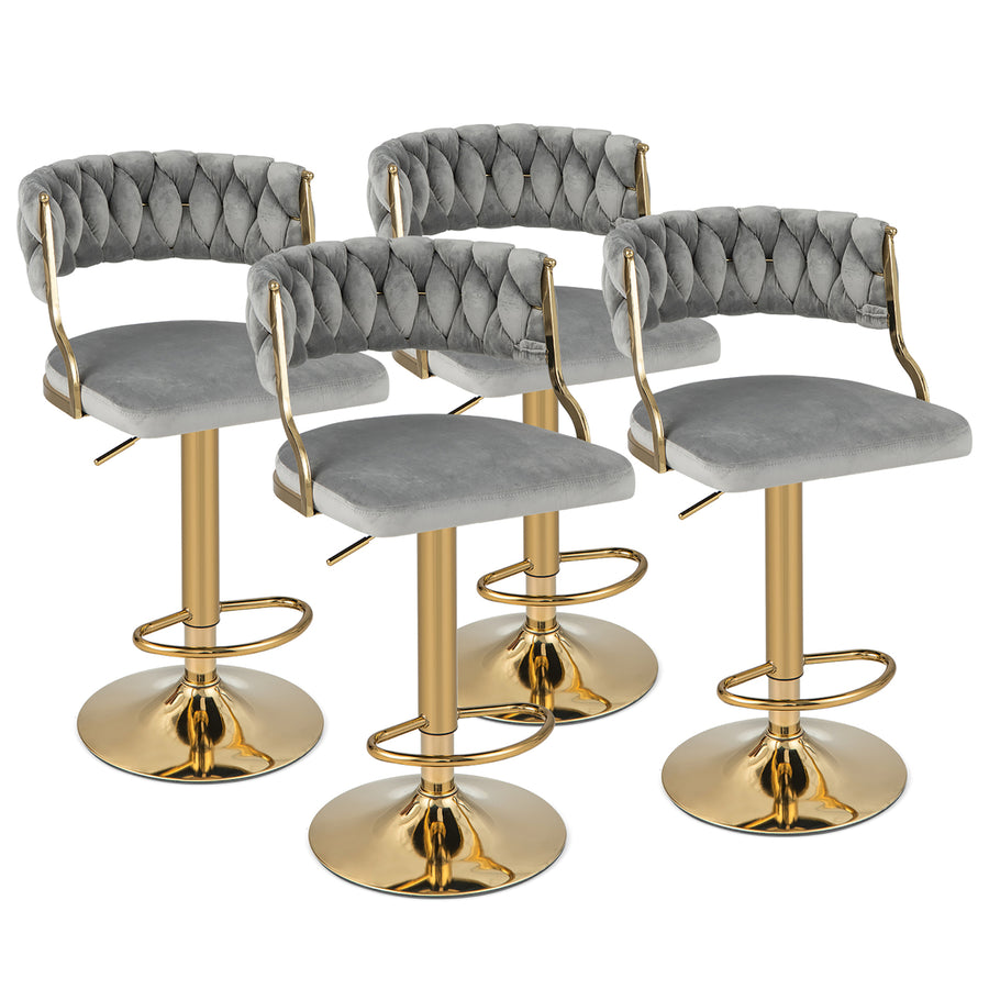 Swivel Barstool with Woven Back Set of 4 Upholstered Velvet Adjustable Bar Stools Image 1