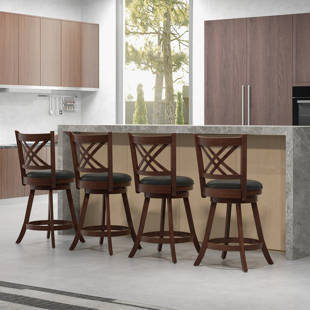 360 Swivel Barstools Set of 4 24 Counter Height Bar Chairs with Back and Footrest Image 2