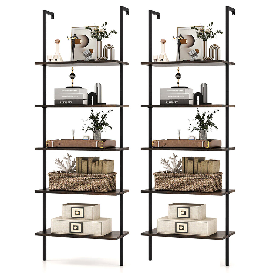 2 PCS 5 Tier Ladder Shelf 71 Wall-Mounted Bookshelf Display Storage Organizer Image 1