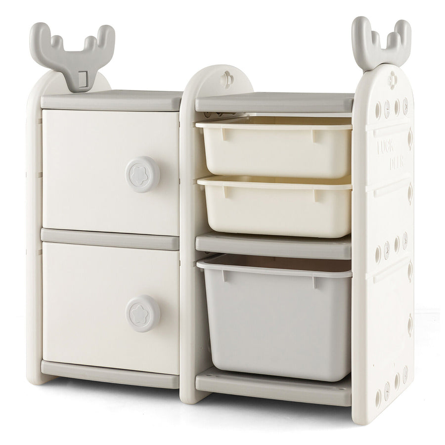 Kids Toy Storage Organizer Toddler Multipurpose Cabinet Bookshelf Chest w/ Bins Image 1