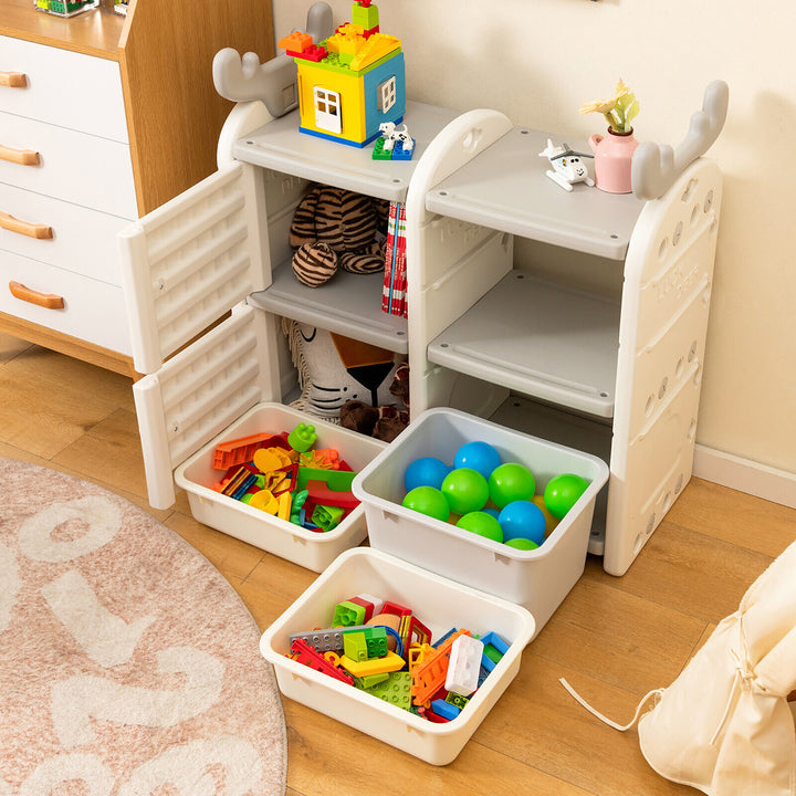 Kids Toy Storage Organizer Toddler Multipurpose Cabinet Bookshelf Chest w/ Bins Image 2