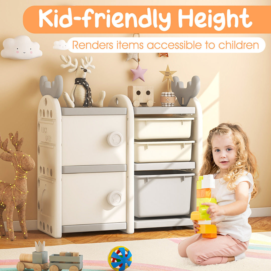 Kids Toy Storage Organizer Toddler Multipurpose Cabinet Bookshelf Chest w/ Bins Image 5