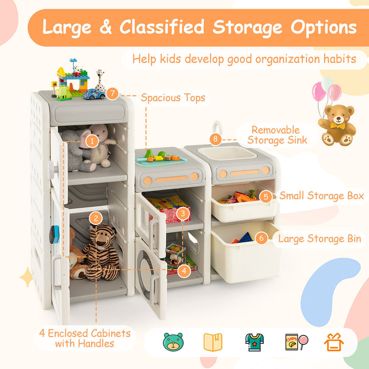 Kids Toy Storage Organizer Multipurpose Bookshelf w/ Magnetic Whiteboard and Bins Image 5