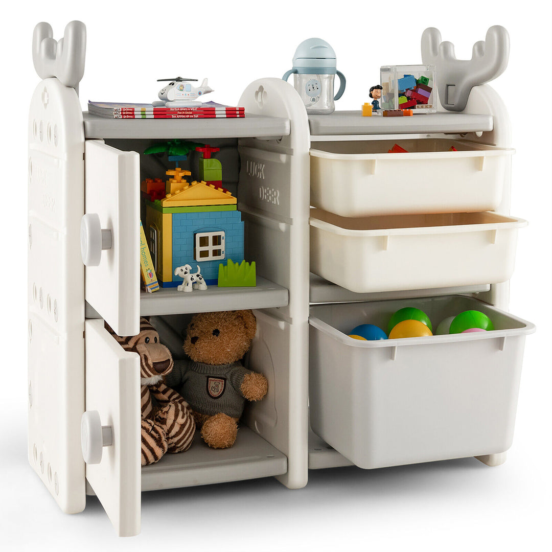 Kids Toy Storage Organizer Toddler Multipurpose Cabinet Bookshelf Chest w/ Bins Image 10