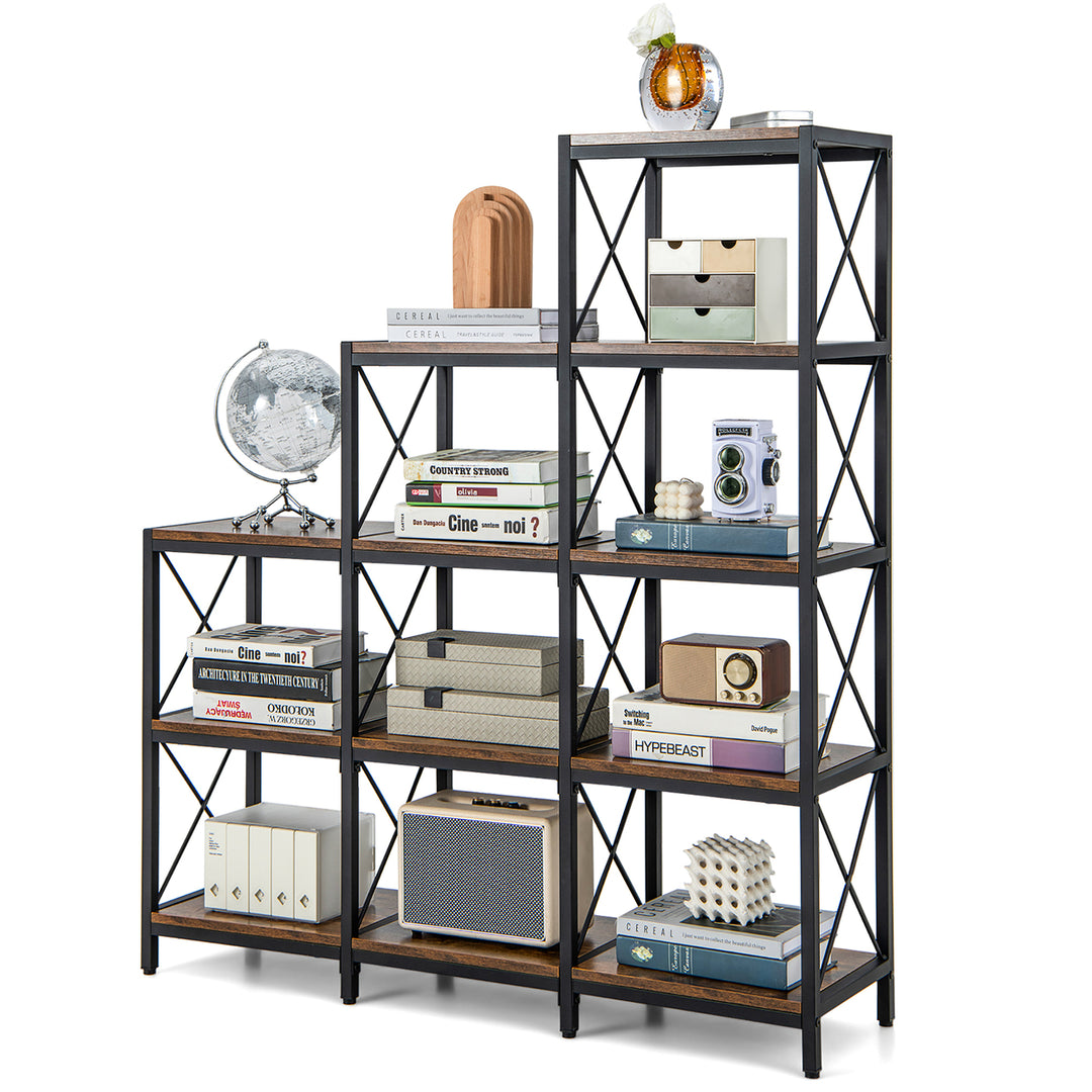 5-Tier Bookshelf 9 Cubes Bookcase 12 Shelves Storage Display Organizer Rustic Image 1