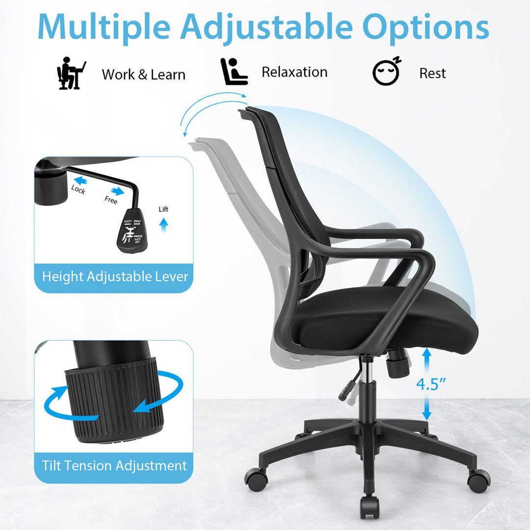 Mesh Office Chair Swivel Computer Task Chair Adjustable Height Curved Backrest Image 7