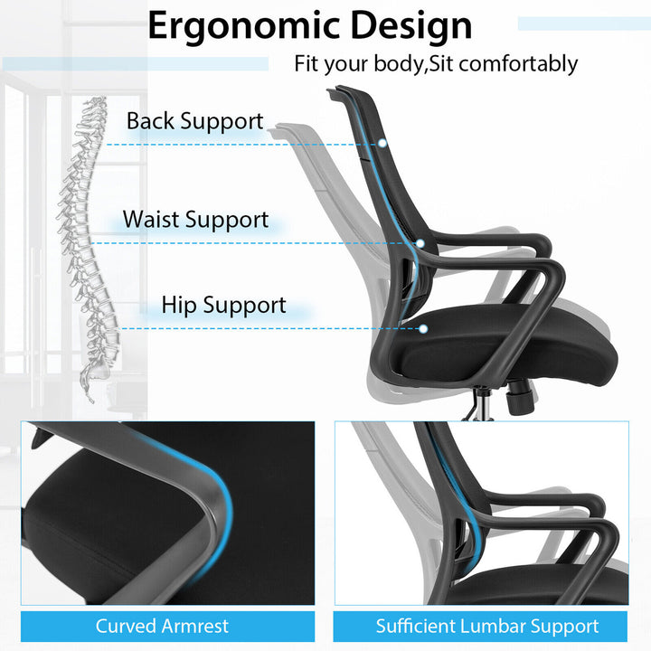 Mesh Office Chair Swivel Computer Task Chair Adjustable Height Curved Backrest Image 8