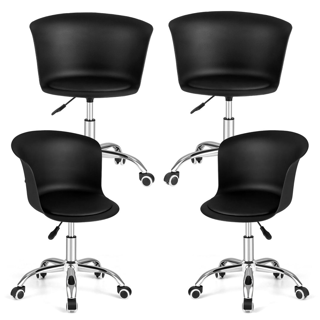 Set of 4 Armless Office Chair w/ PU Leather Seat Swivel Adjustable Chair Black Image 1