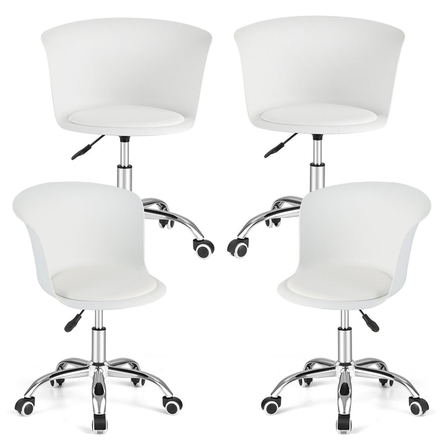 Set of 4 Armless Office Chair w/ PU Leather Seat Swivel Adjustable Chair White Image 1