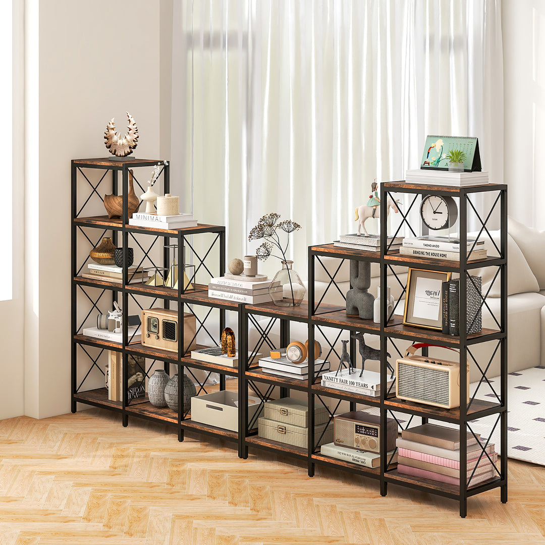 5-Tier Bookshelf 9 Cubes Bookcase 12 Shelves Storage Display Organizer Rustic Image 4