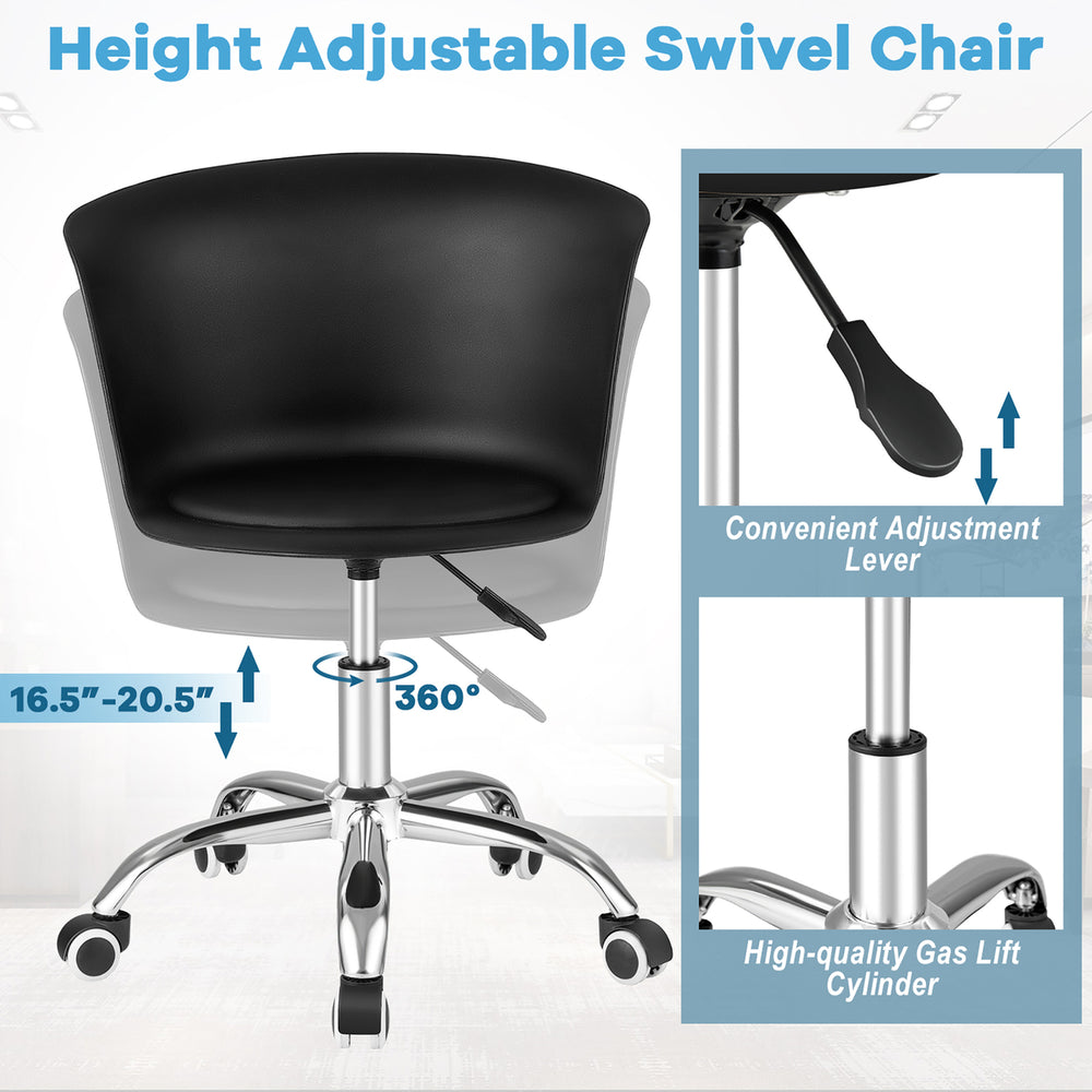 Set of 4 Armless Office Chair w/ PU Leather Seat Swivel Adjustable Chair Black Image 2