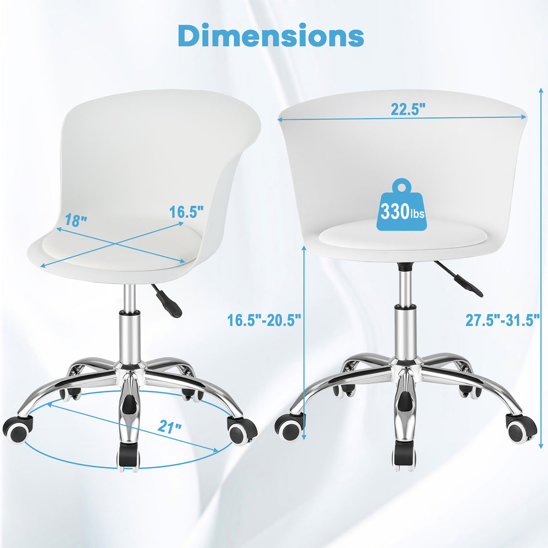 Set of 4 Armless Office Chair w/ PU Leather Seat Swivel Adjustable Chair White Image 3