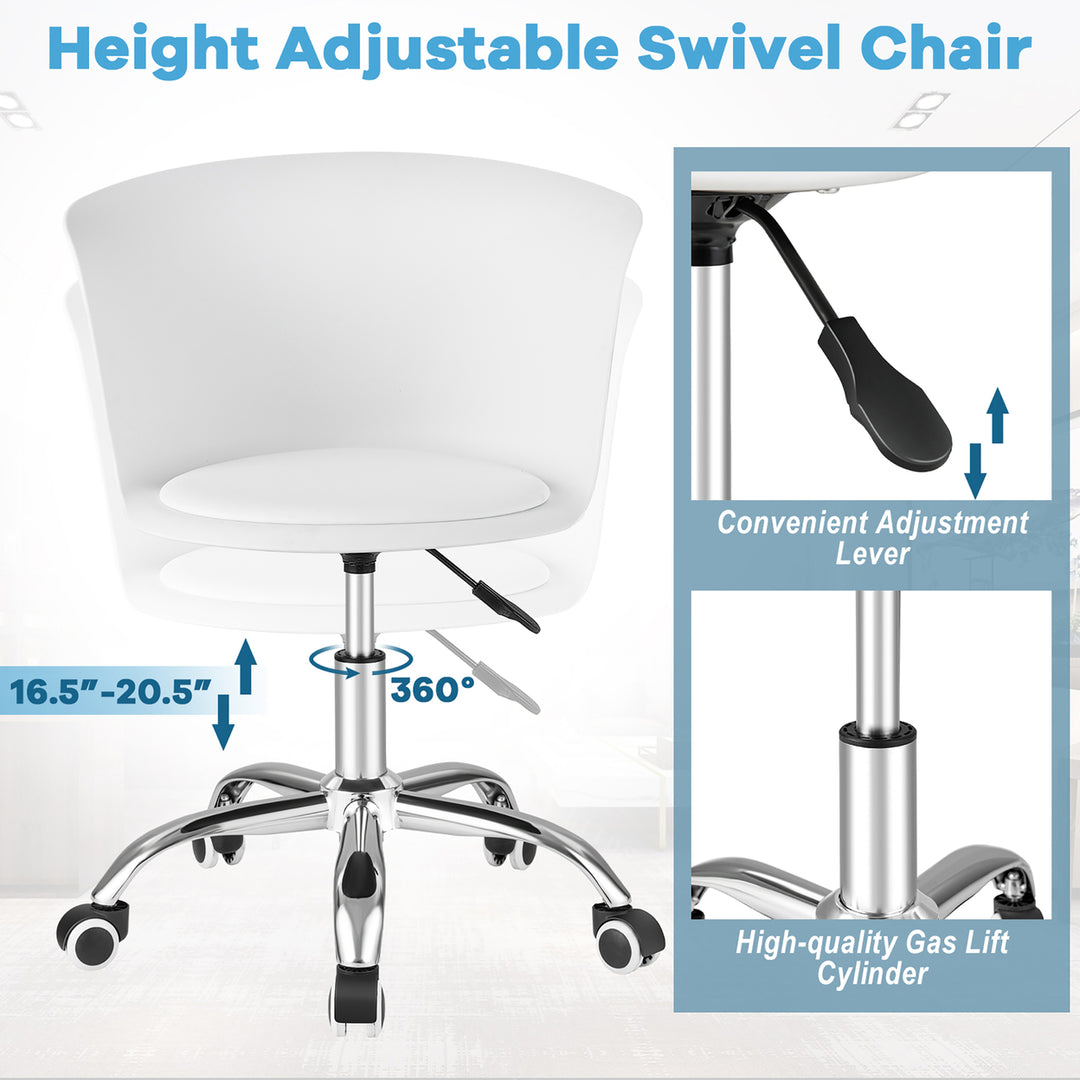 Set of 4 Armless Office Chair w/ PU Leather Seat Swivel Adjustable Chair White Image 5