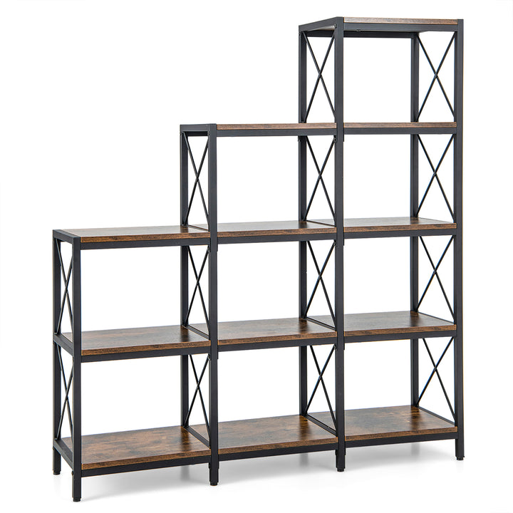 5-Tier Bookshelf 9 Cubes Bookcase 12 Shelves Storage Display Organizer Rustic Image 10