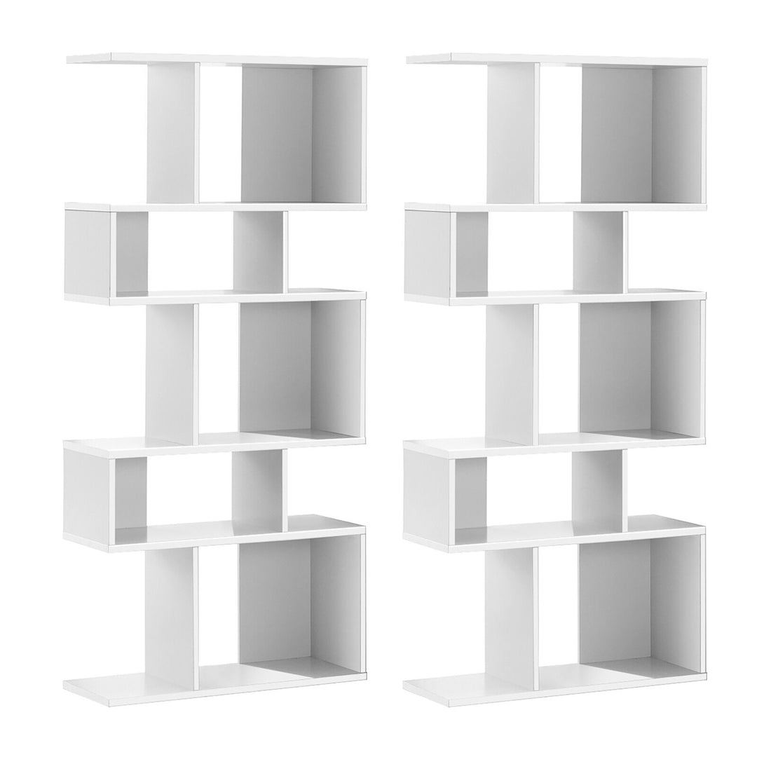 2 PCS 5 Cubes Ladder Shelf Freestanding Bookshelf Display Rack Bookcase Image 1