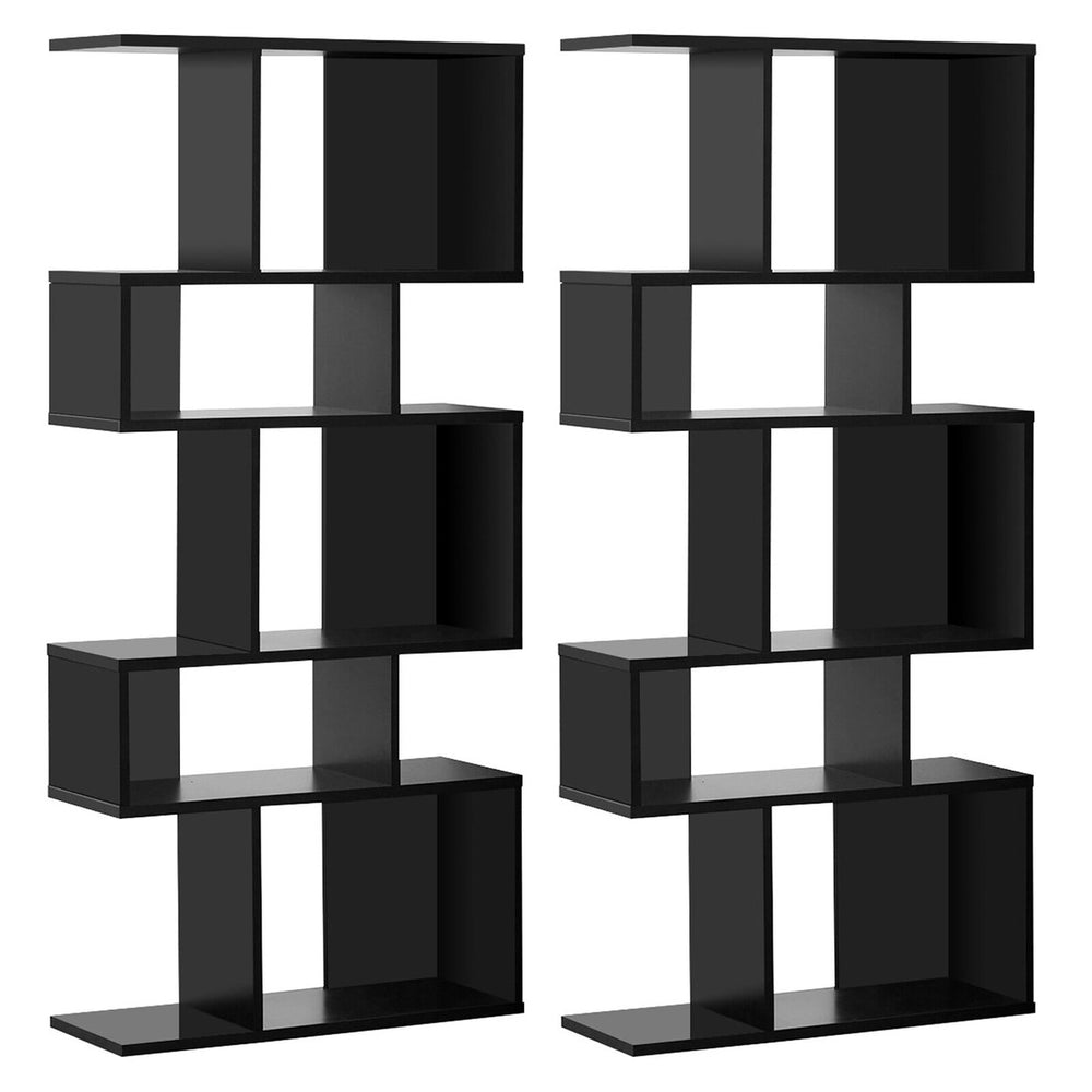 2 PCS 5 Cubes Ladder Shelf Freestanding Bookshelf Display Rack Bookcase Image 2