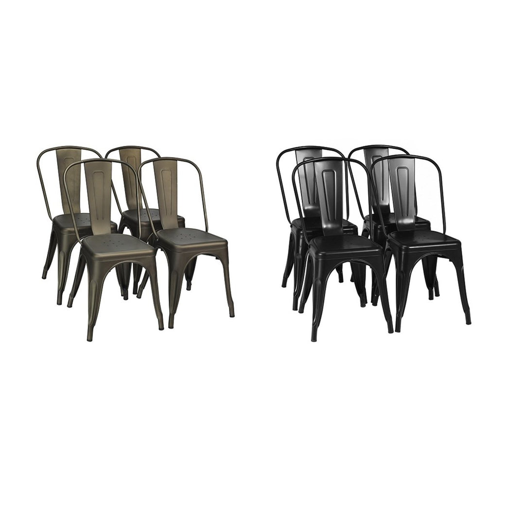 Set of 4 Dining Side Chair Stackable Bistro Cafe Metal Stool GunBlack Image 1