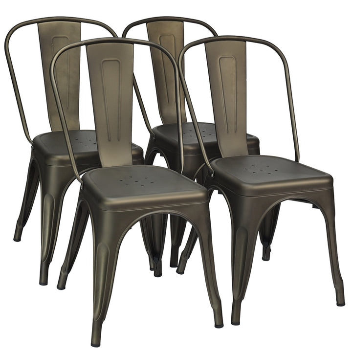 Set of 4 Dining Side Chair Stackable Bistro Cafe Metal Stool GunBlack Image 2