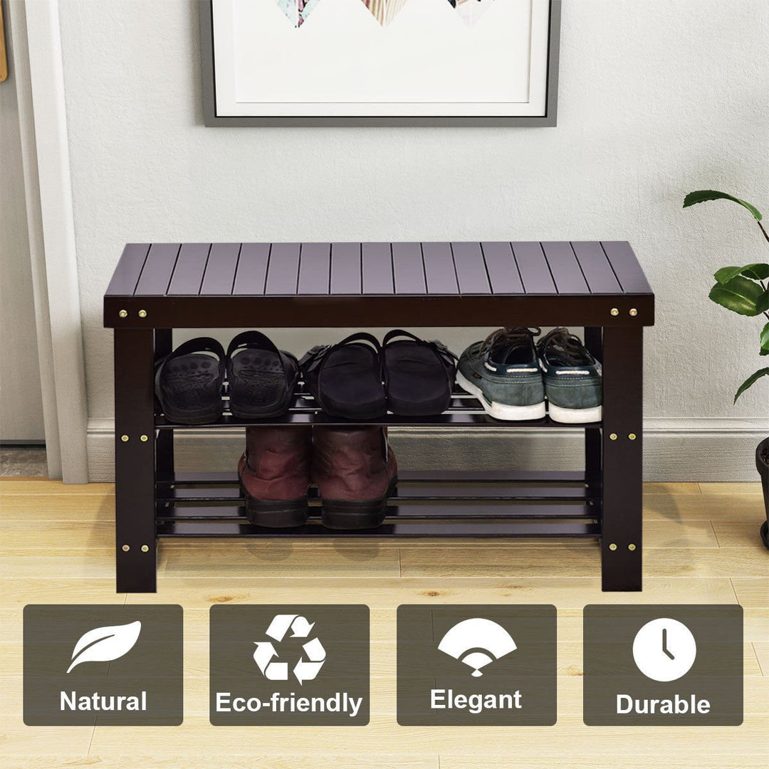 3 Tier Bamboo Shoe Rack Bench Storage Shelf Organizer Entryway Home Furni Black Image 4