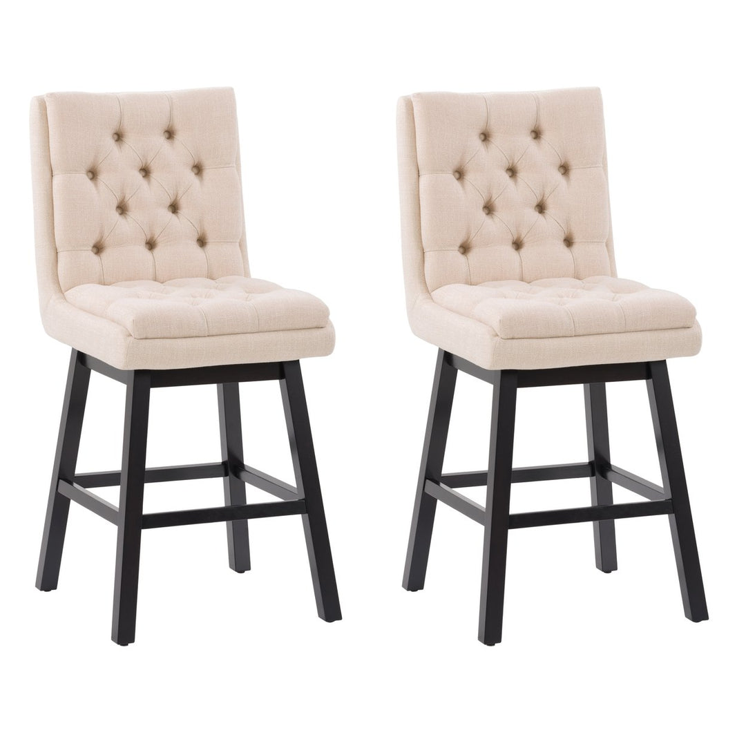 CorLiving Boston Tufted Fabric Barstool, Beige, Set of 2 Image 1