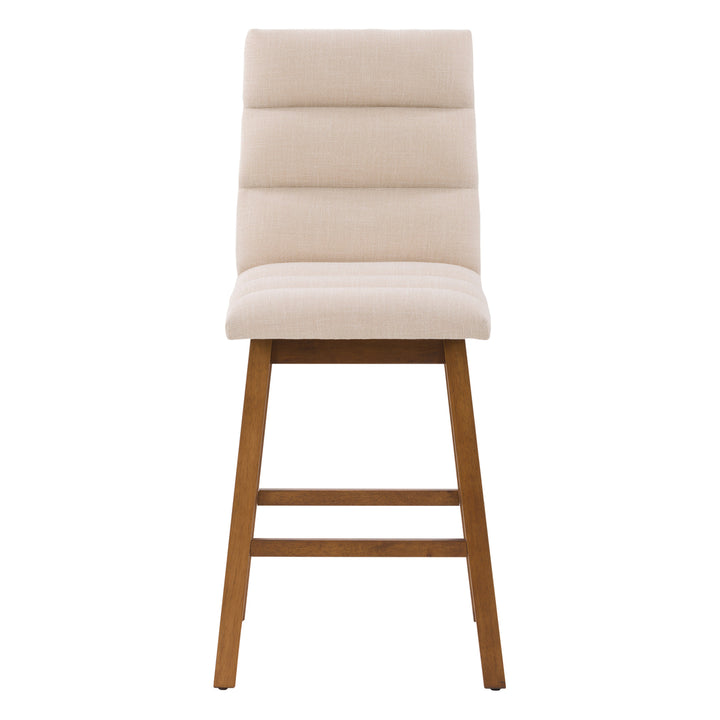 CorLiving Boston Channel Tufted Fabric Barstool, Beige, Set of 2 Image 2