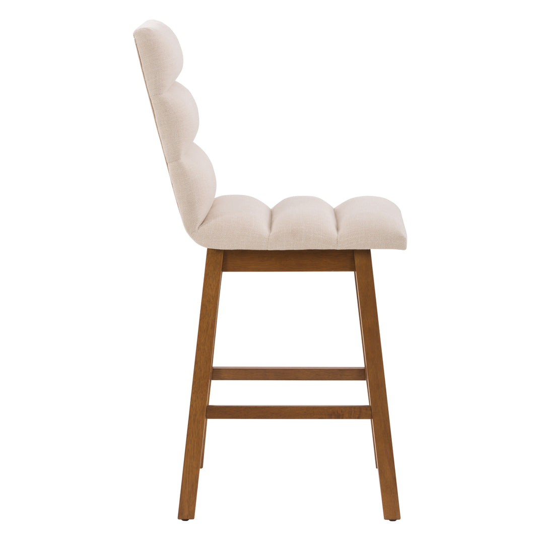 CorLiving Boston Channel Tufted Fabric Barstool, Beige, Set of 2 Image 3