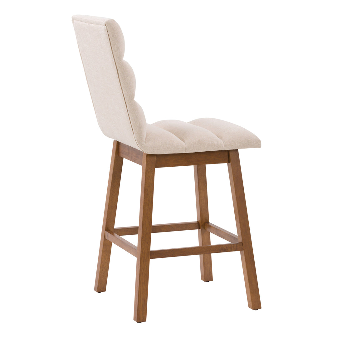 CorLiving Boston Channel Tufted Fabric Barstool, Beige, Set of 2 Image 4