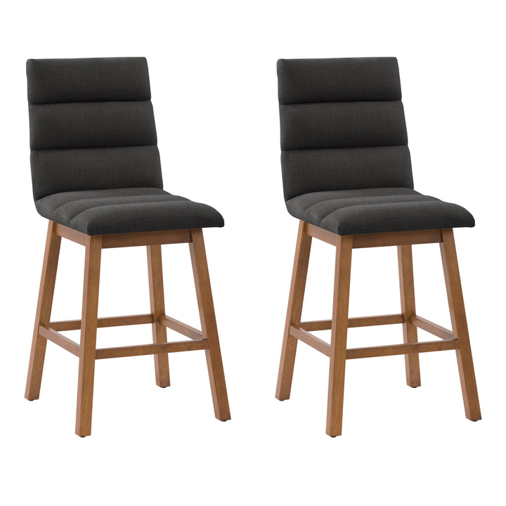 CorLiving Boston Channel Tufted Fabric Barstool, Beige, Set of 2 Image 6