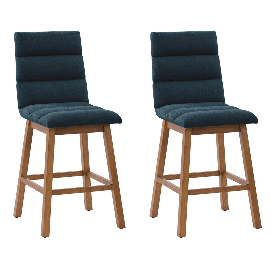 CorLiving Boston Channel Tufted Fabric Barstool, Beige, Set of 2 Image 7