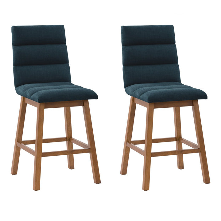 CorLiving Boston Channel Tufted Fabric Barstool, Beige, Set of 2 Image 1