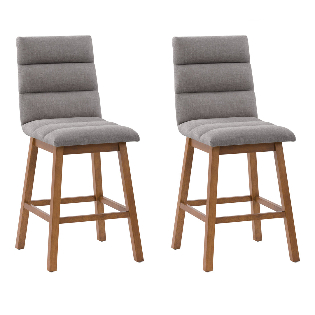 CorLiving Boston Channel Tufted Fabric Barstool, Beige, Set of 2 Image 8