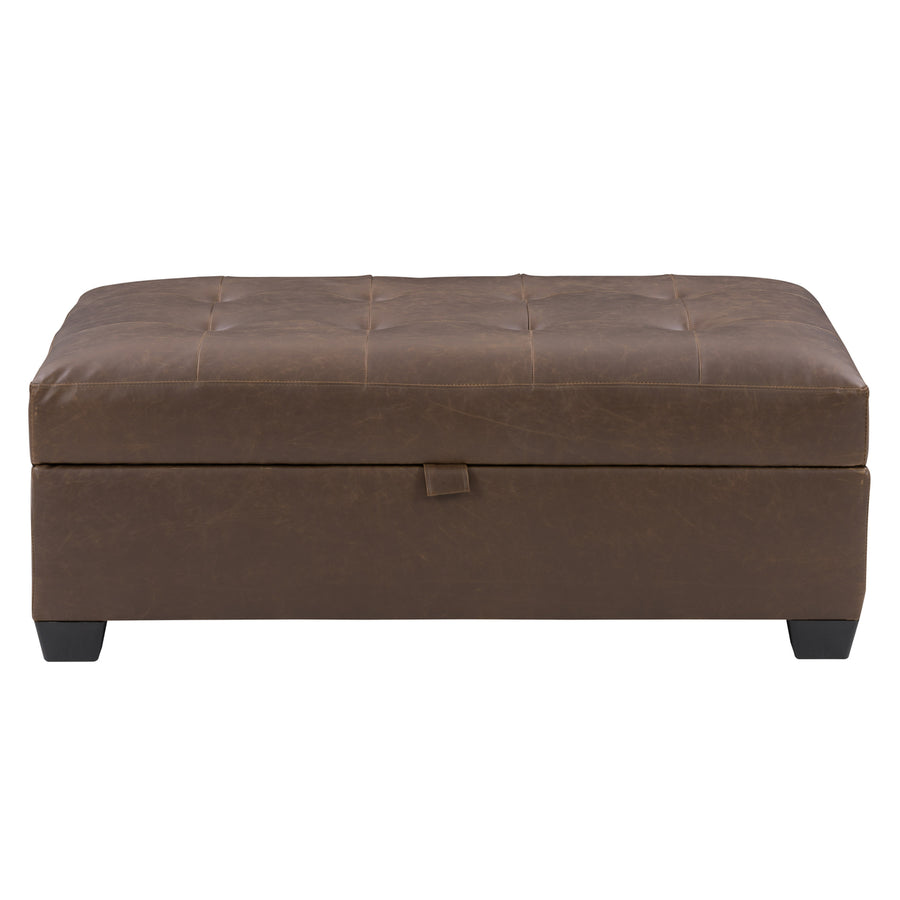 CorLiving Antonio Tufted Storage Ottoman, Dark Brown Image 1