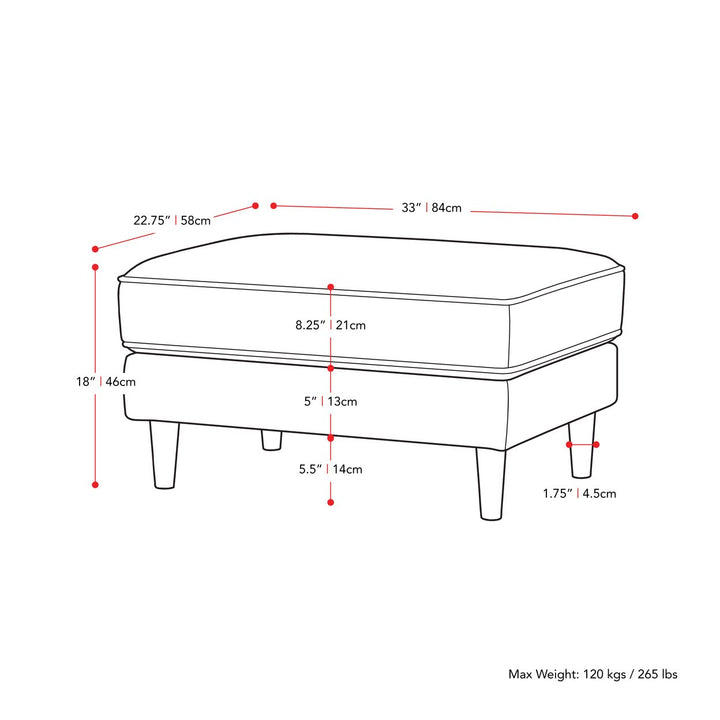 CorLiving Mulberry Fabric Upholstered Modern Ottoman Image 5