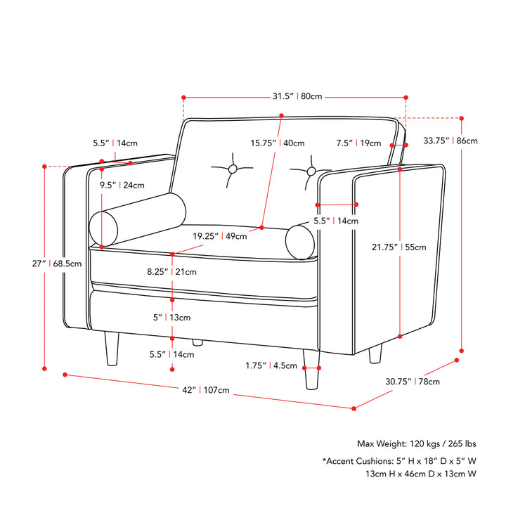 CorLiving Mulberry Fabric Upholstered Modern Sofa, Loveseat and Accent Chair Set -4pcs Image 4