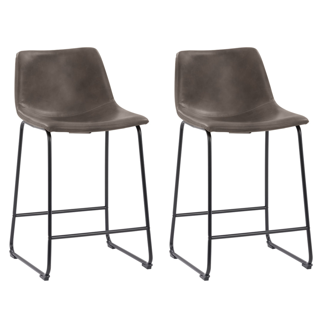 CorLiving Modern Mid Back Counter Height Distressed Barstool, Set of 2 Image 1