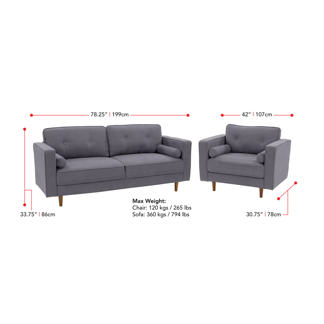 CorLiving Mulberry Fabric Upholstered Modern Chair and Sofa Set - 2pcs Image 3