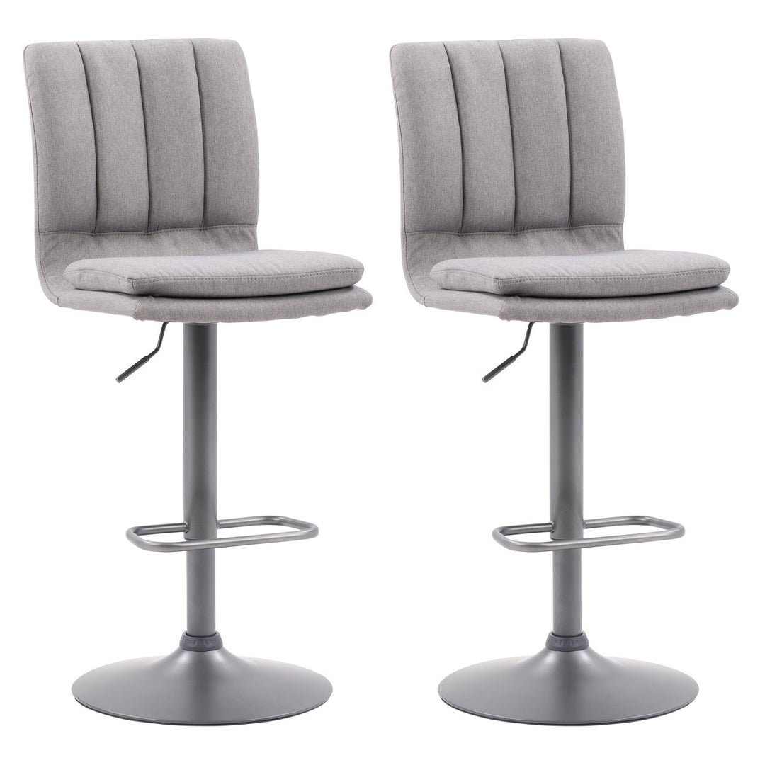 CorLiving Palmer Adjustable Channel Tufted Upholstered Barstool, Set of 2 Image 1