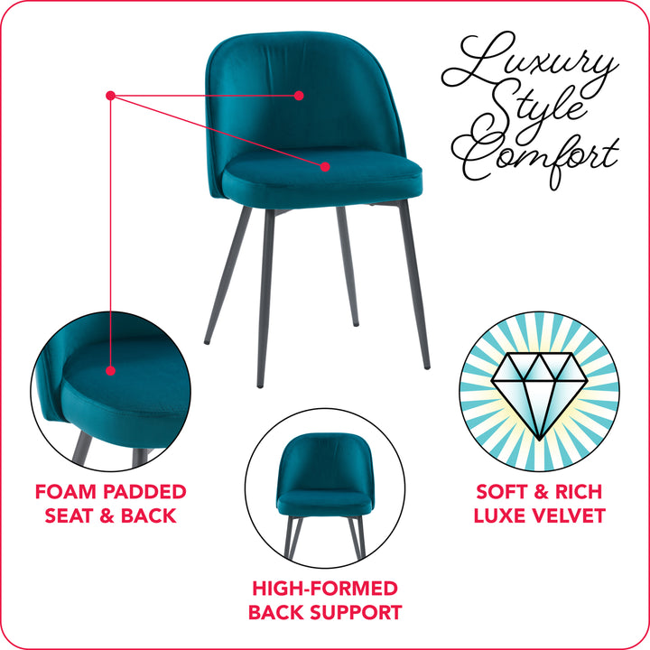 CorLiving Ayla Velvet Upholstered Side Chair in Teal Image 5