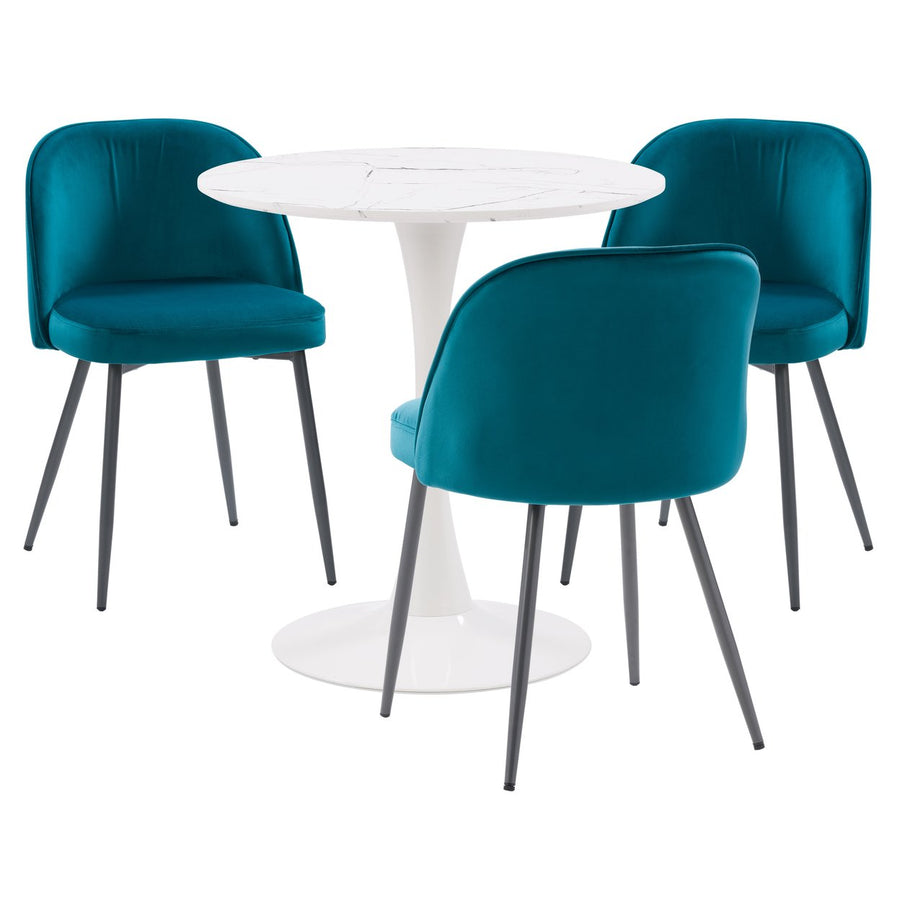 CorLiving Ivo Pedestal Bistro Dining Set with Teal Chairs,4pc Image 1