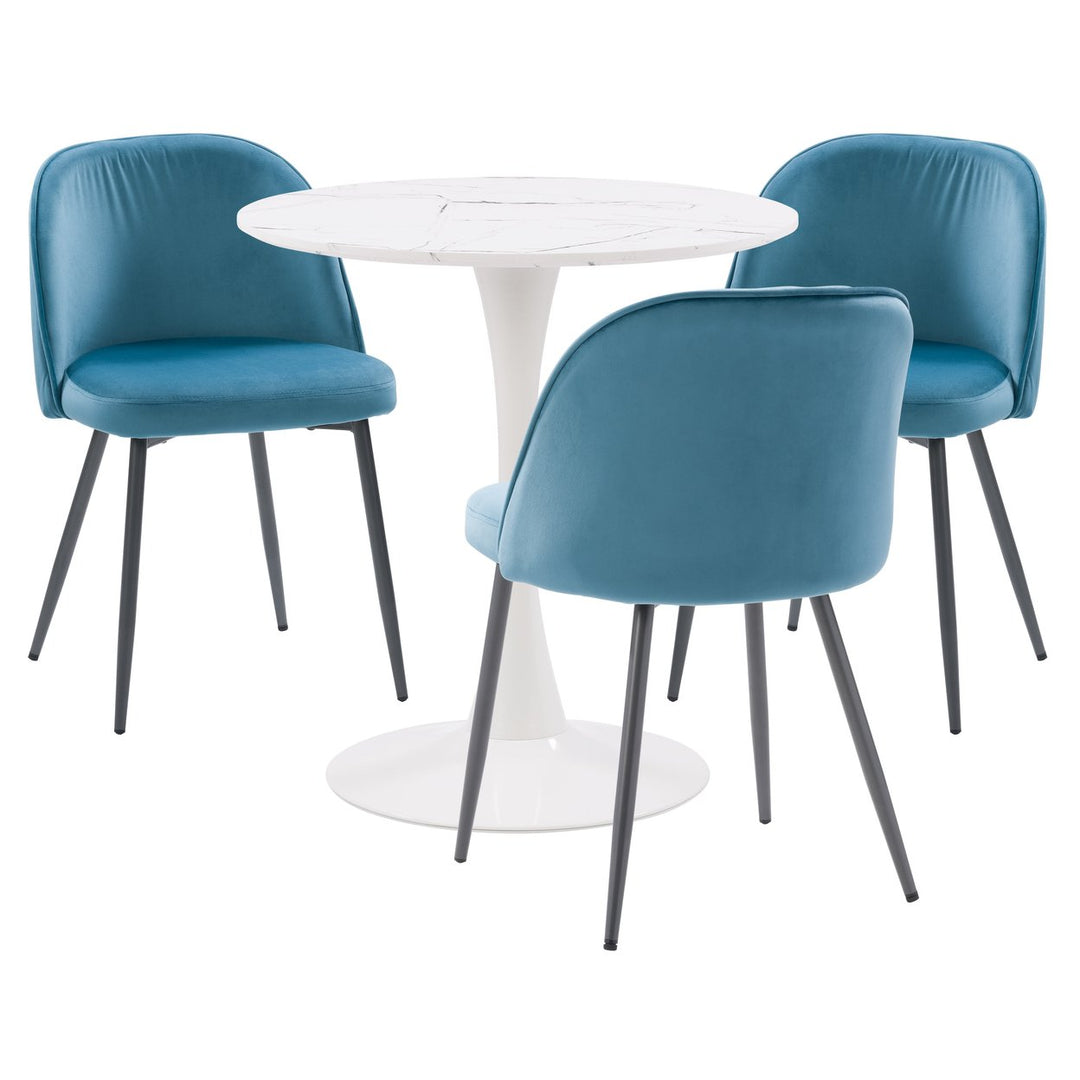 CorLiving Ivo Pedestal Bistro Dining Set with Teal Chairs,4pc Image 1