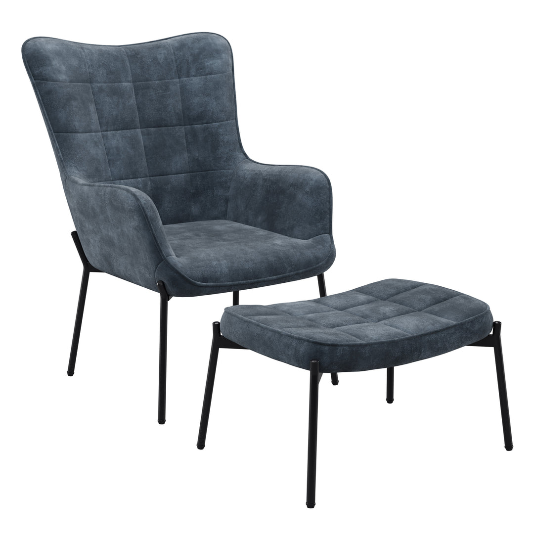 CorLiving Velvet Accent Chair with Stool Image 2