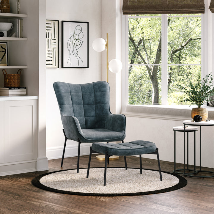 CorLiving Velvet Accent Chair with Stool Image 5